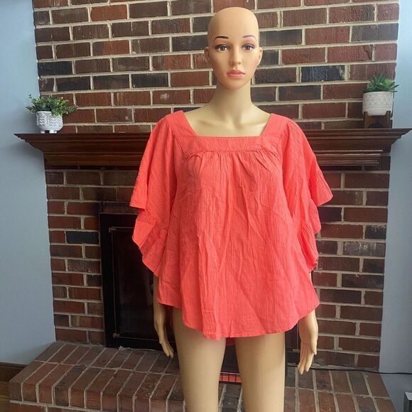 Terra & Sky Women’s‎ Plus Size 0X 14W Coral Orange Square Neck Blouse Ruffle New - Picture 12 of 16